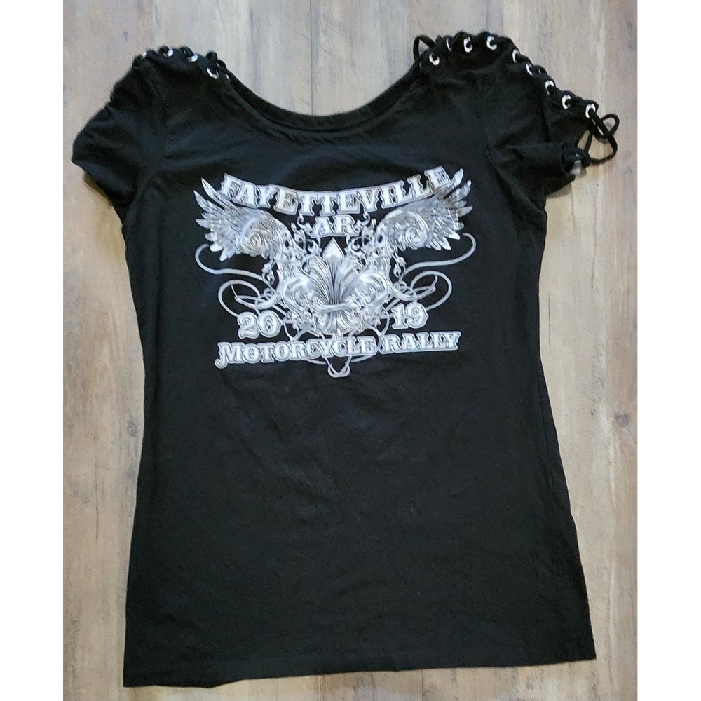 Vance Biker Wear Motorcycle Black Fayetteville AR 2019 Distressed Shirt Women XL